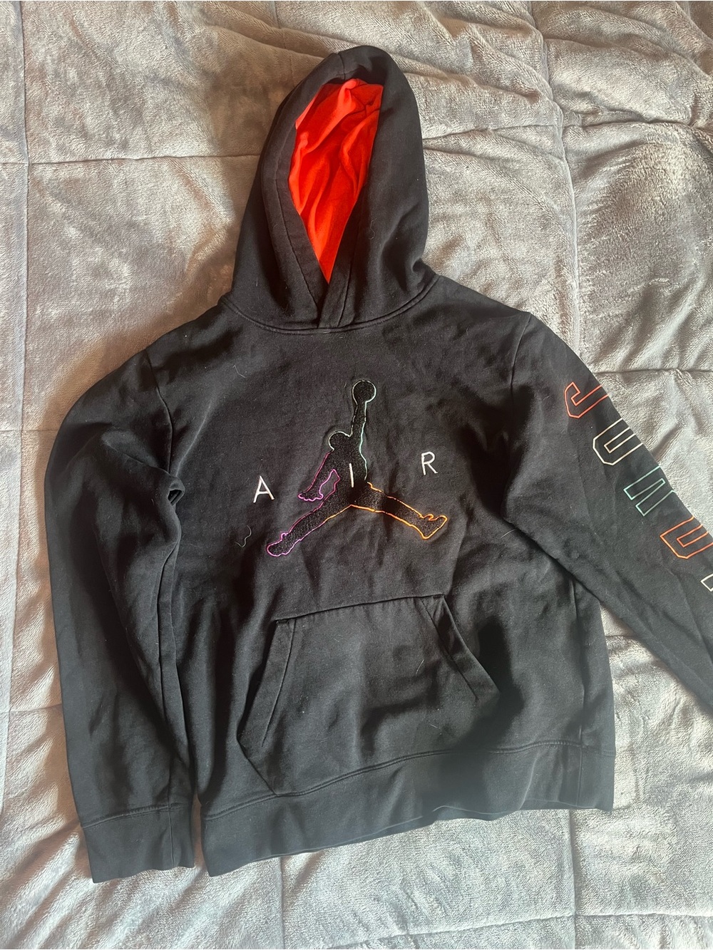 Nike Black Crewneck Hoodie with Orange Hood Lining and Multicolor Jumpman